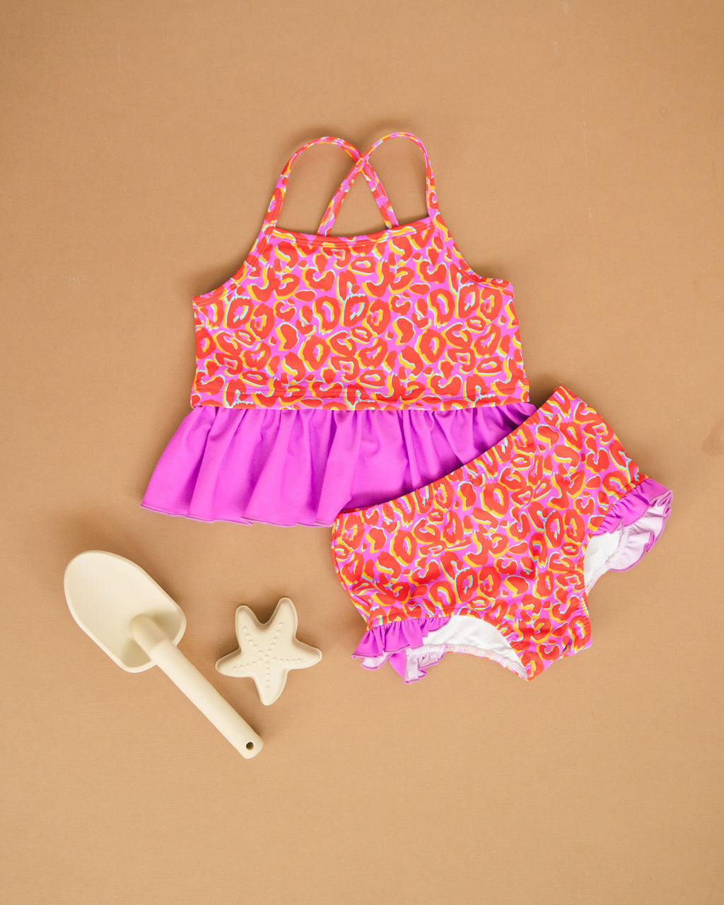 Neon Leopard Ruffle 2-Piece Swimsuit