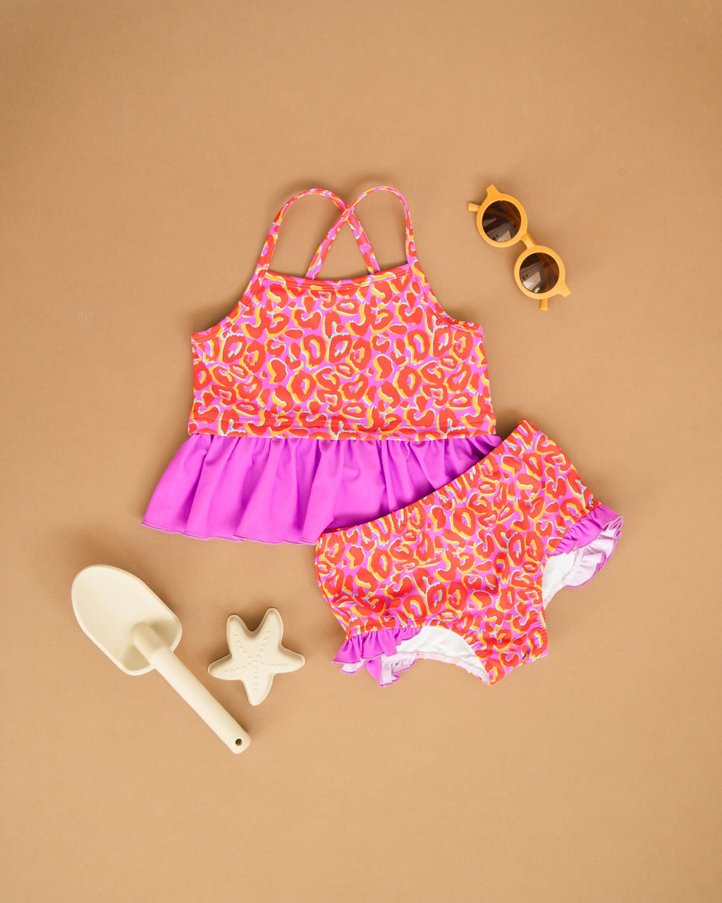 Neon Leopard Ruffle 2-Piece Swimsuit