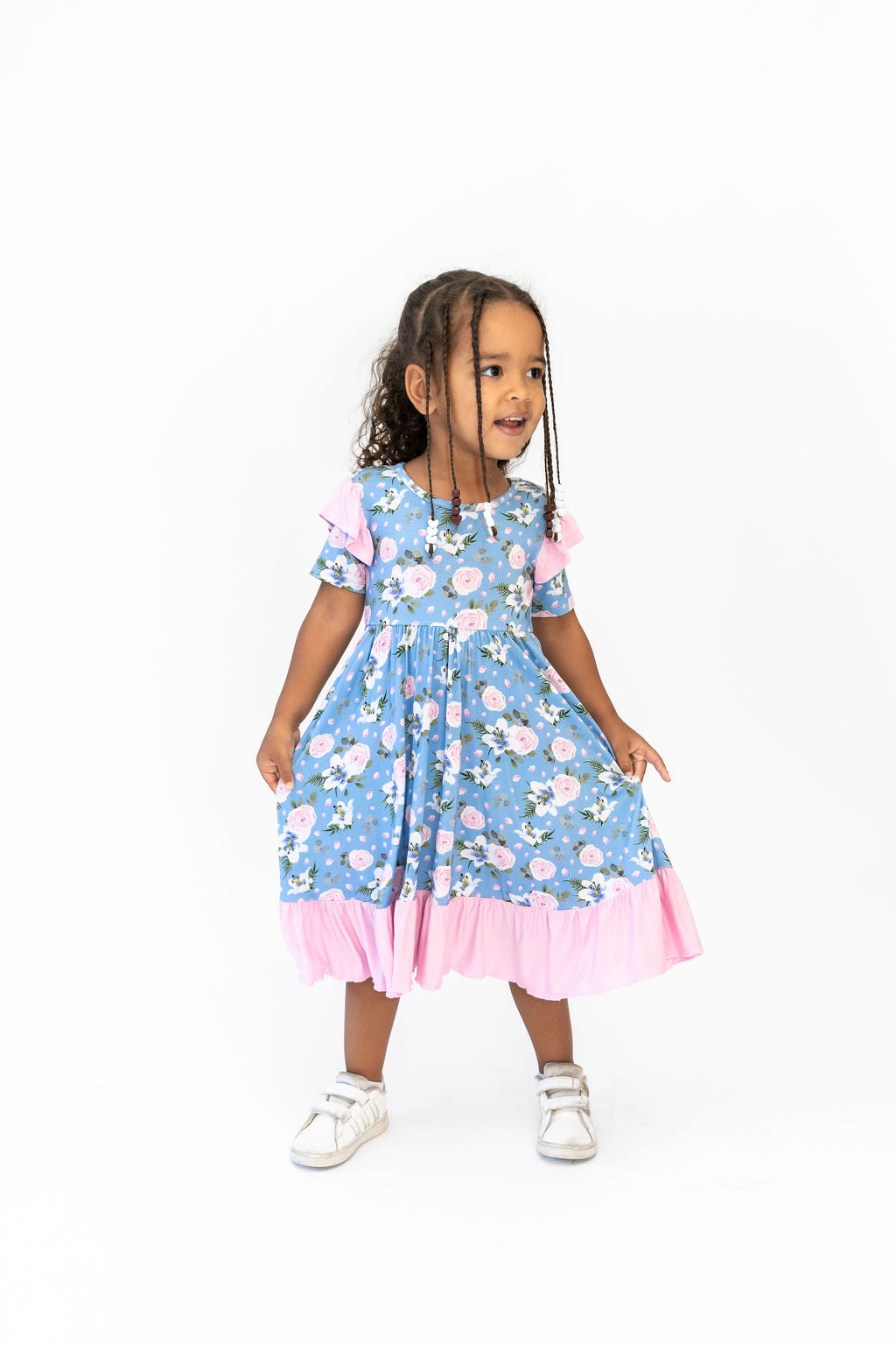 Lillian Floral Bamboo Ruffle Spin Dress