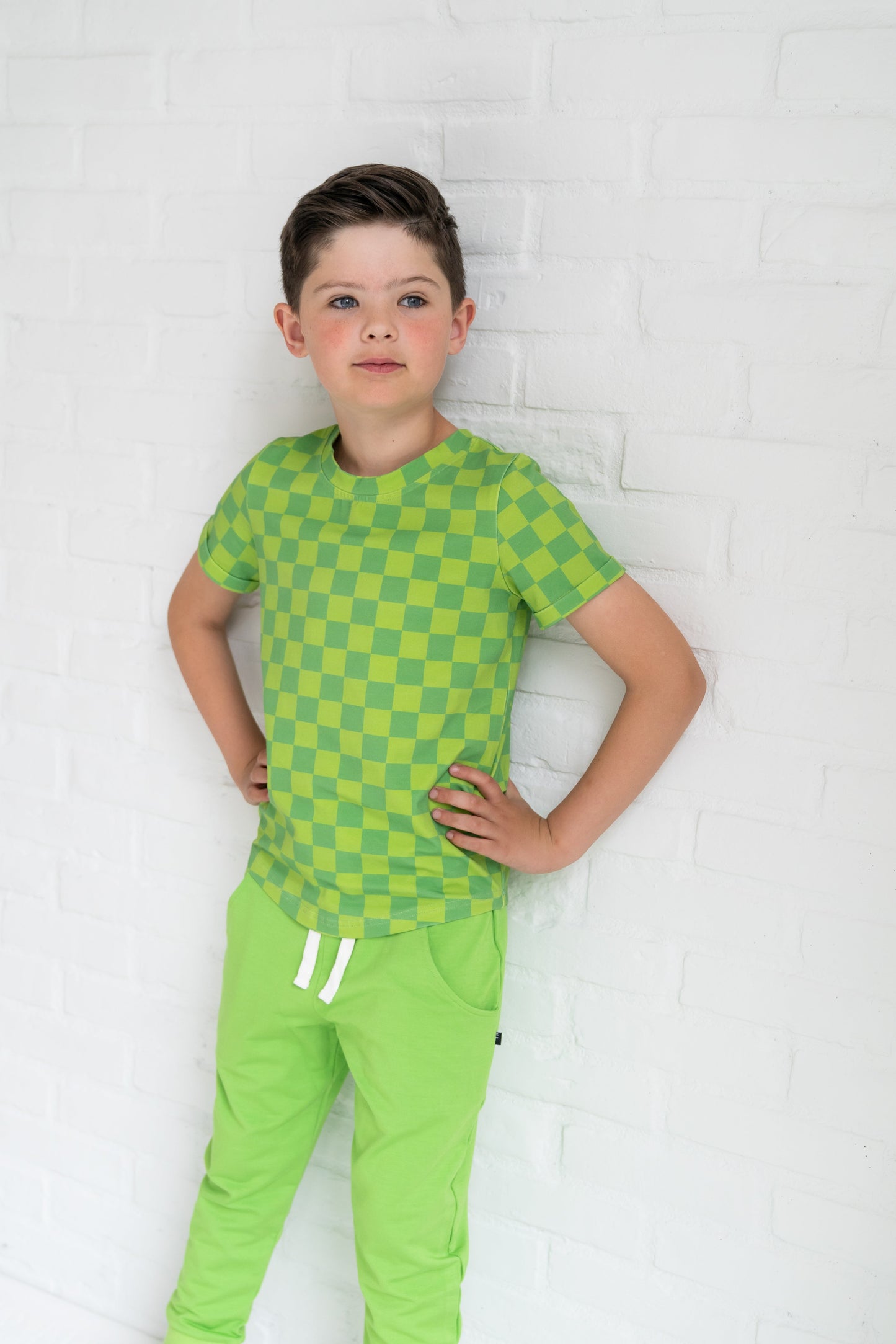 Lime Checkers Kids Tee