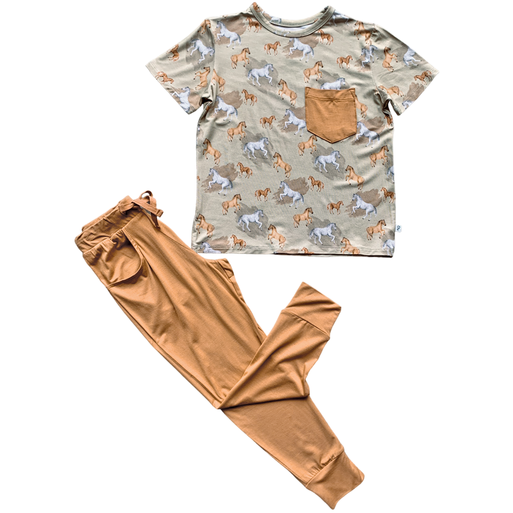 Ember Tan Bamboo Pocket Tee + Jogger Set