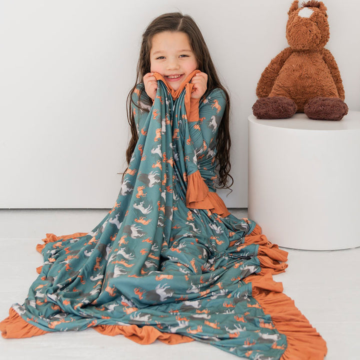 Ember Teal Bamboo Ruffle Toddler Blanket