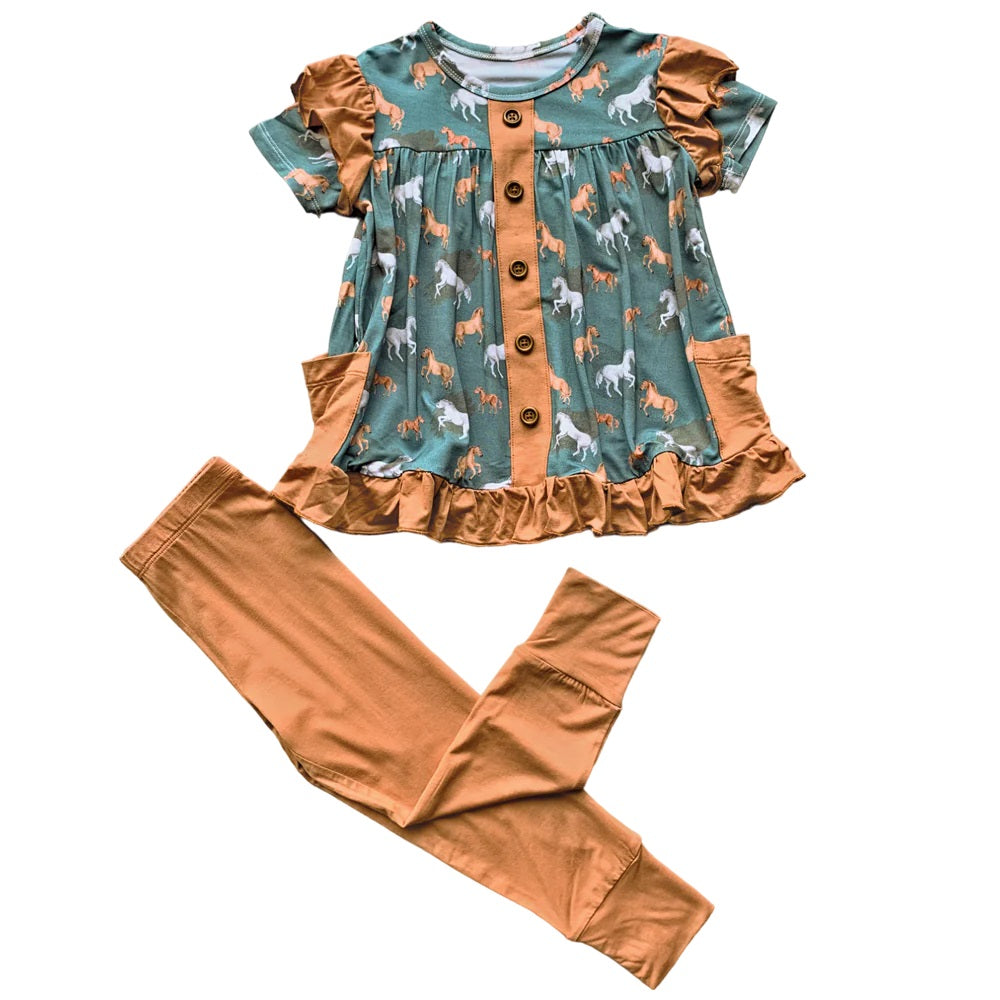 Ember Teal Bamboo Short Sleeve Peplum + Legging Set