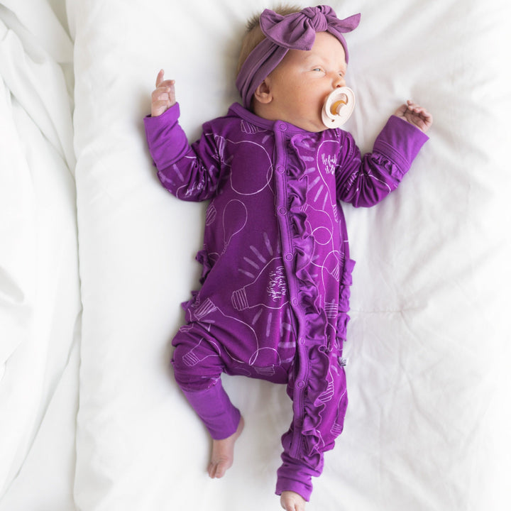 Dylan Purple Bamboo Ruffle Convertible Snap Footie