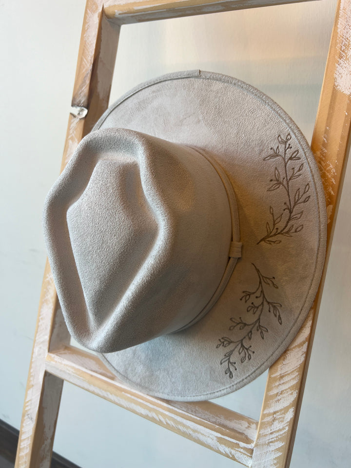 Custom Vine Silver Suede Flat Brim Hat