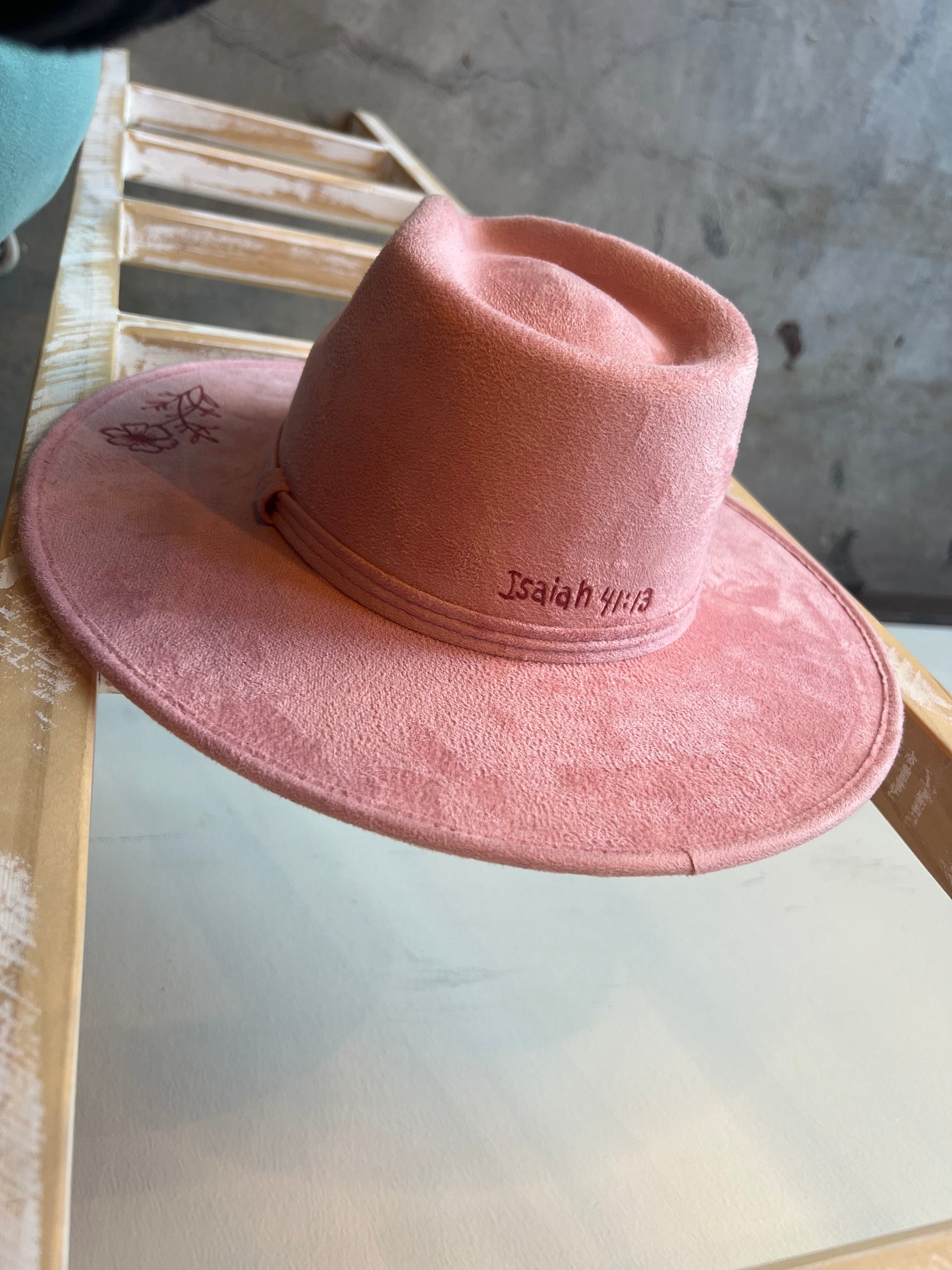 Custom Flower Blush Suede Hat