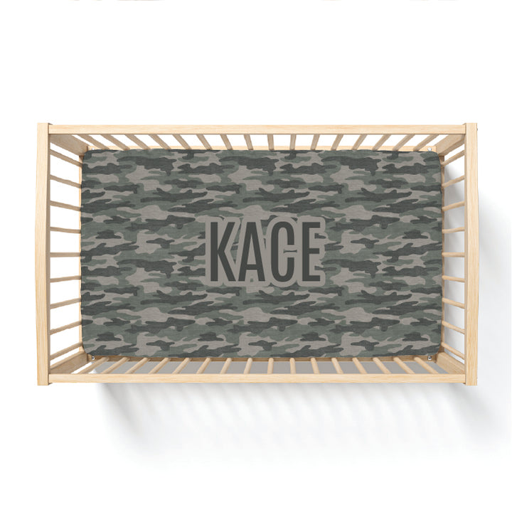 Kace Camo Personalized Crib Sheet