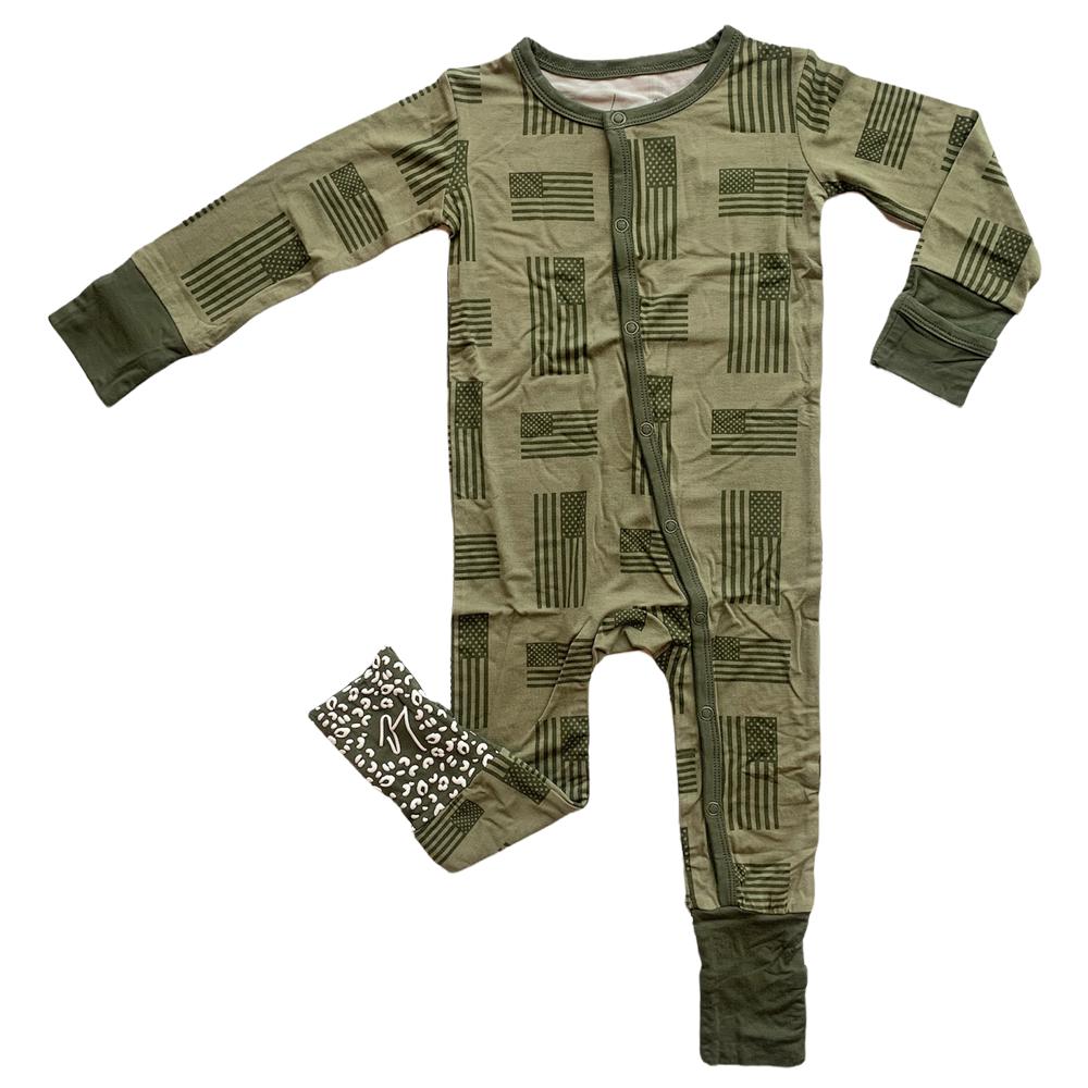 Military Flag Bamboo Convertible Snap Footie-Laree + Co.