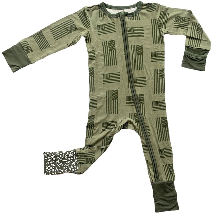 Military Flag Bamboo Convertible Zipper Footie-Laree + Co.