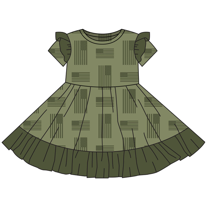 Military Bamboo Ruffle Spin Dress-Clothing Sets-Laree + Co.