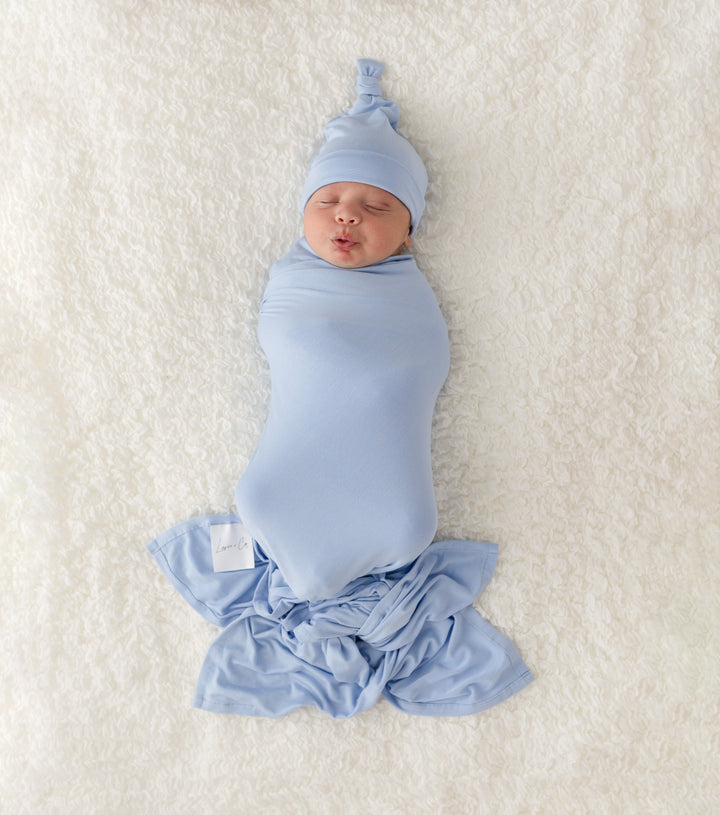 Lillian Blue Swaddle + Hat Set