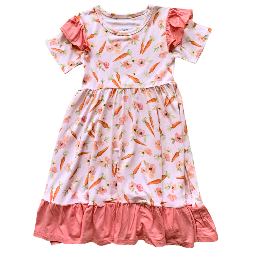 Lillian's Pink Easter Carrots Ruffle Girls Dress