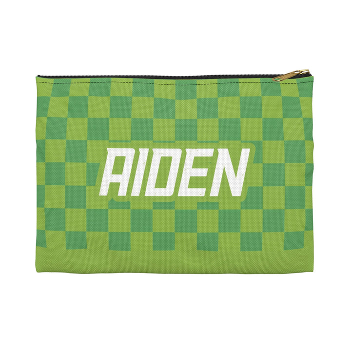 Lime Checkers Personalized Pencil Pouch