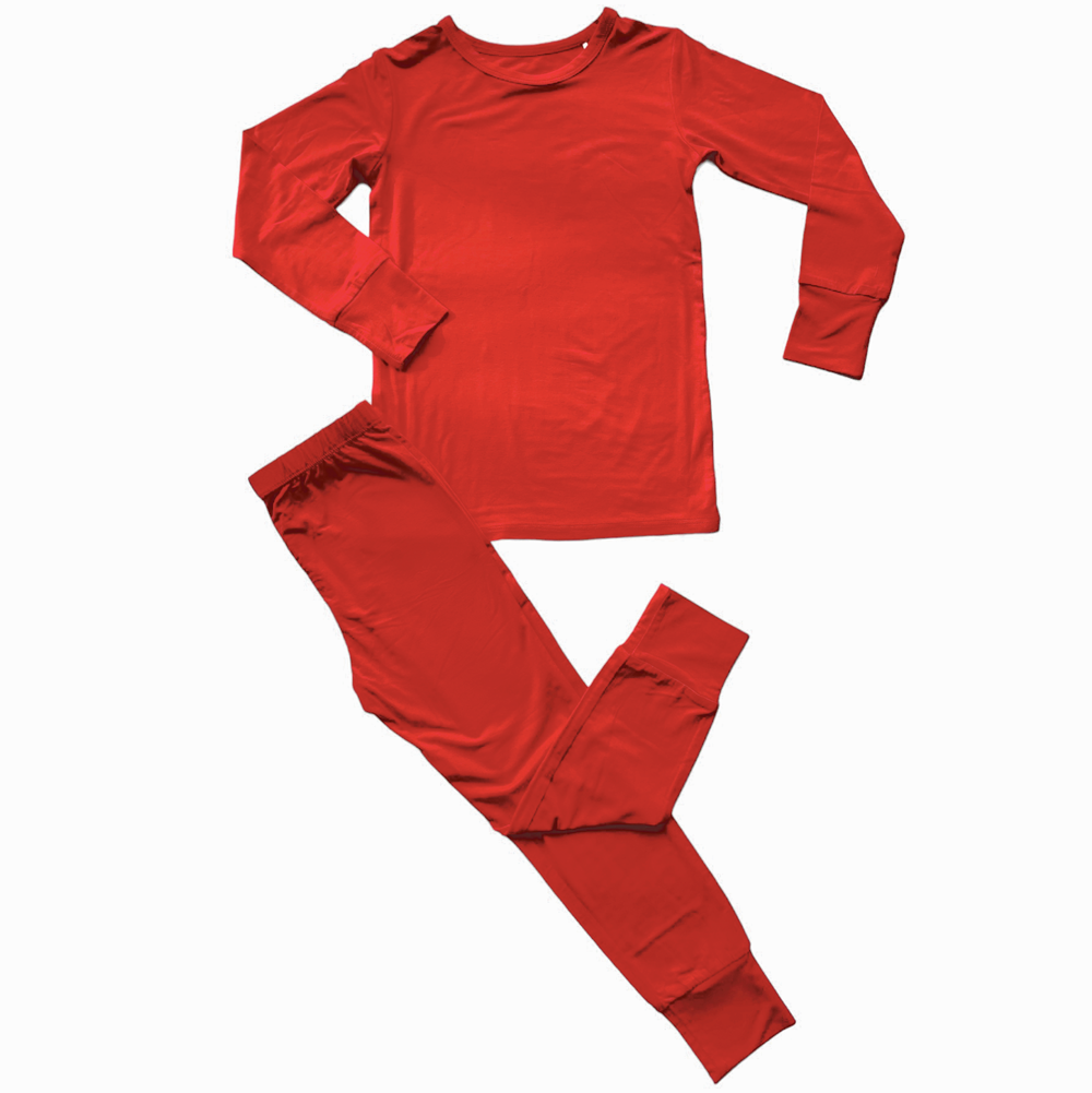 Lincoln Solid Red Bamboo 2-Piece Long Sleeve Set