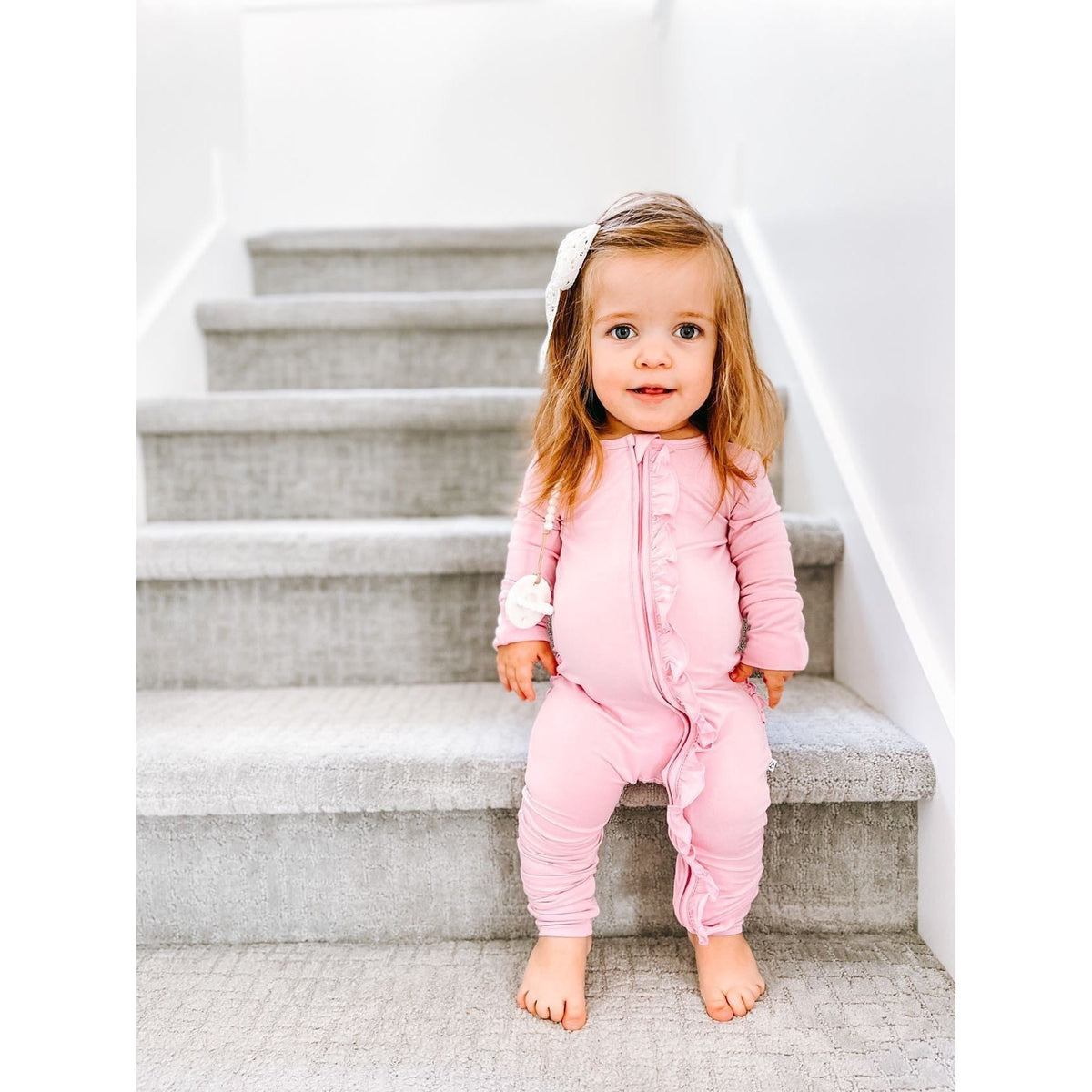 Candy Pink Bamboo Ruffle Footie