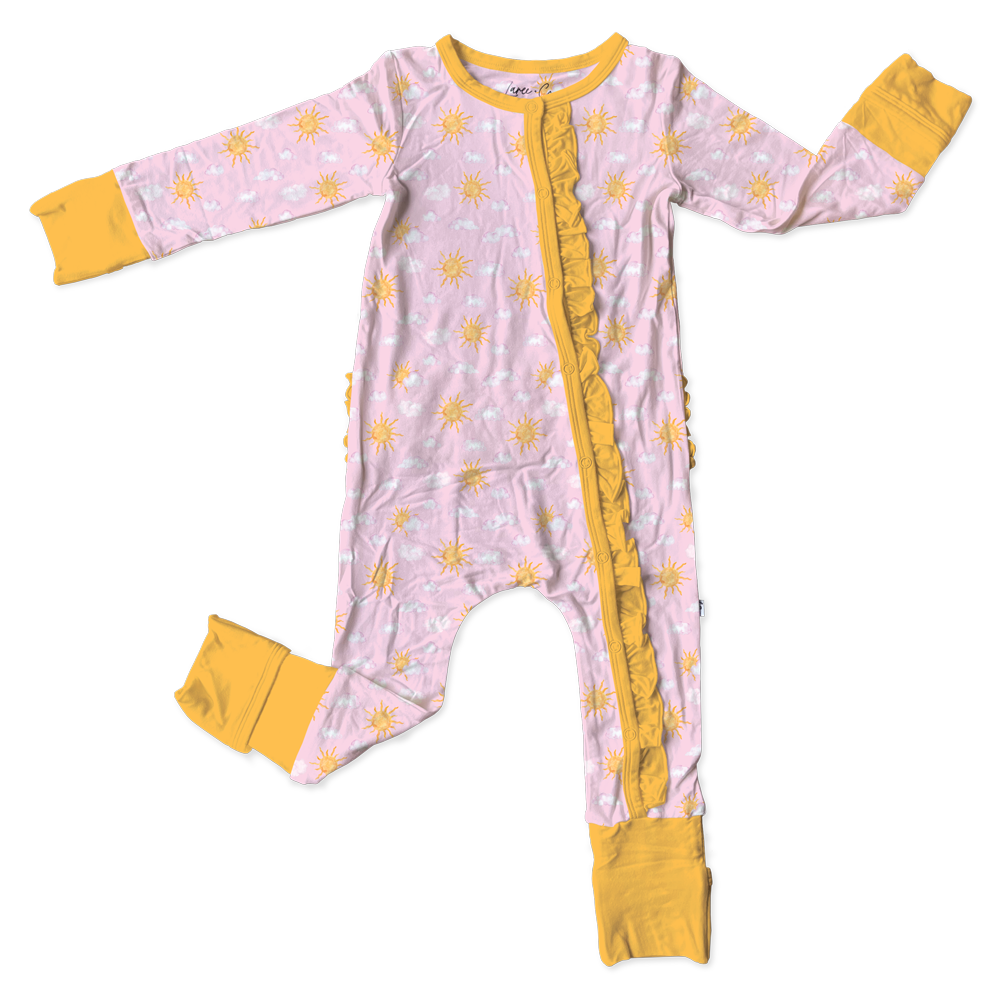 Mason Pink Bamboo Ruffle Convertible Footie