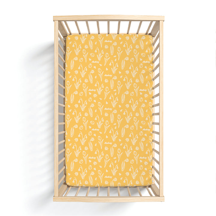Yellow Floral Personalized Crib Sheet