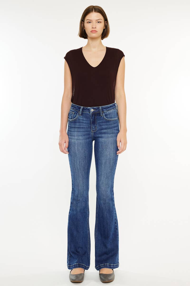 PETITE MID RISE FLARE MEDIUM WASH STRETCH