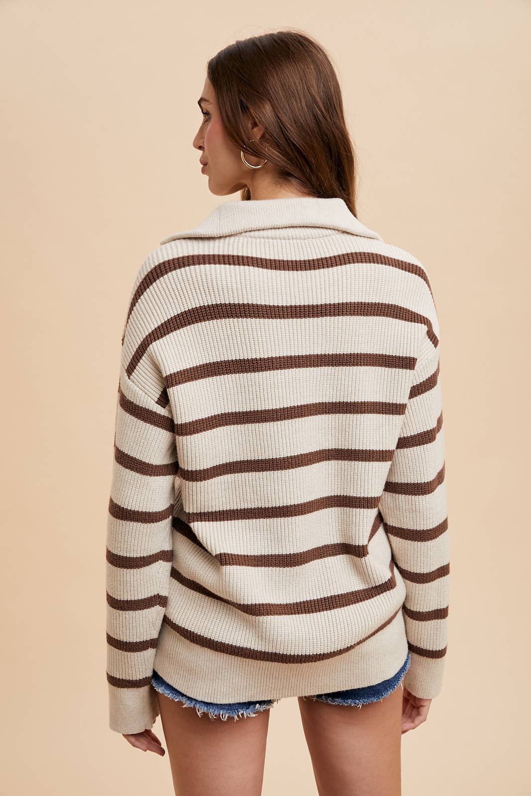 STRIPED HALF ZIP KNITTED PULLOVER