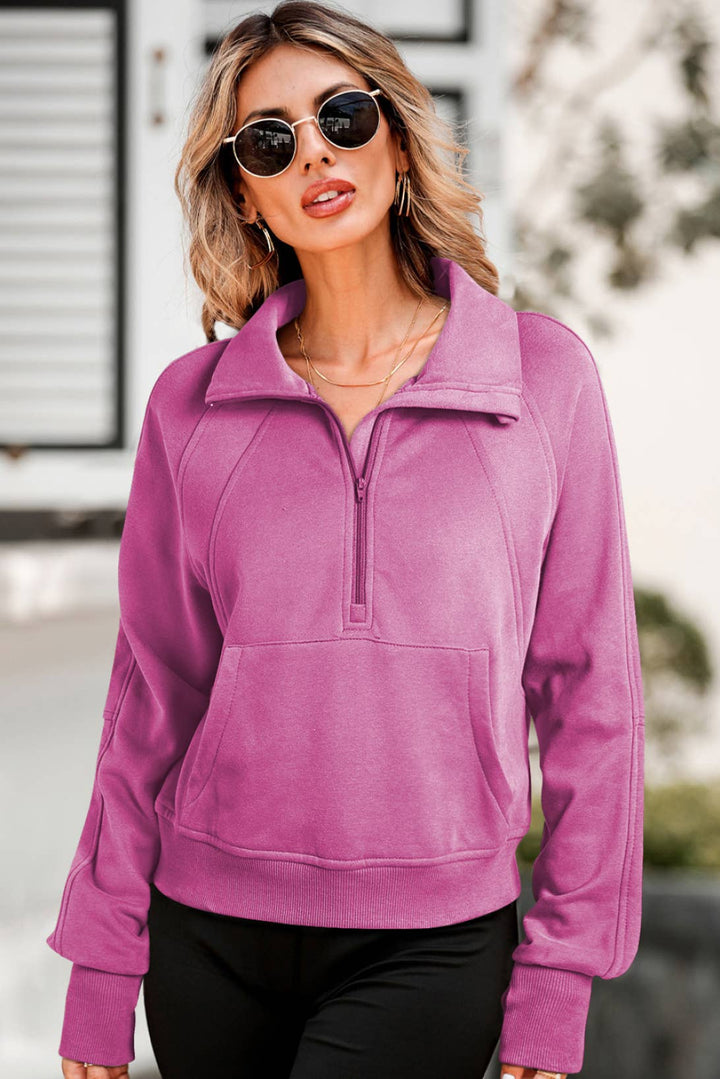 Fleece Lined Zip Up Stand Collar Thumbhole Sleeve Pullover