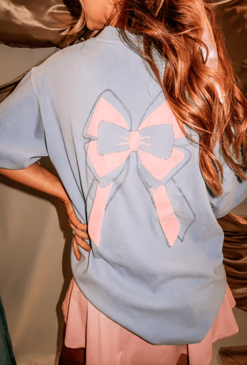 Preppy Bow Lavender Mock Neck Tee