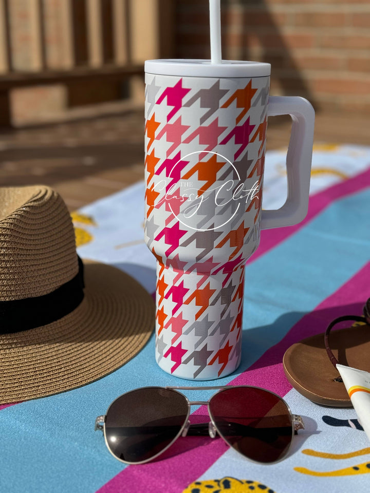 Simple Tumbler 40 oz - Orange Pink Houndstooth