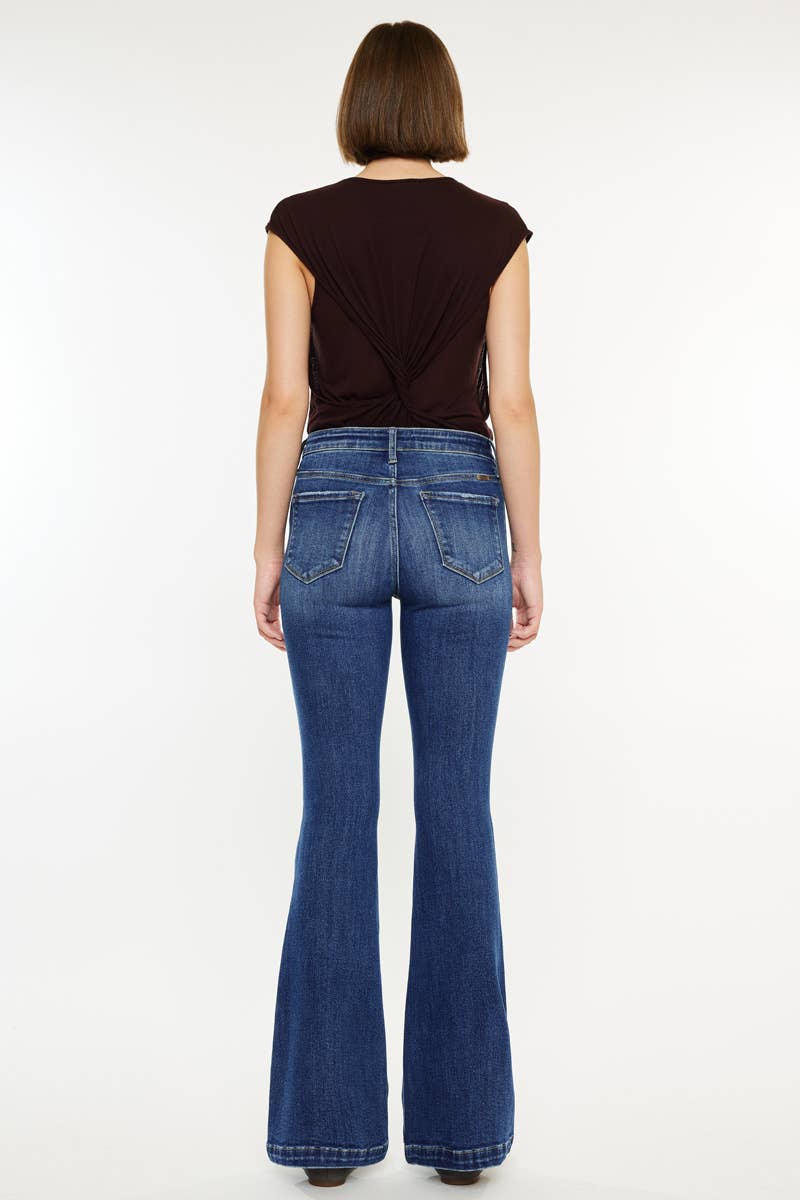 PETITE MID RISE FLARE MEDIUM WASH STRETCH