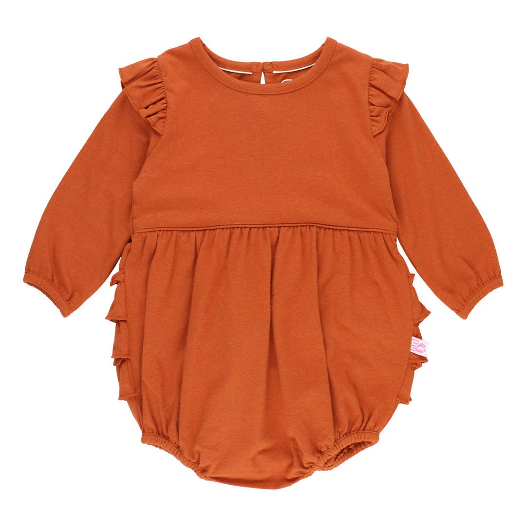 Rust Knit Long Sleeve Flutter Bubble Romper