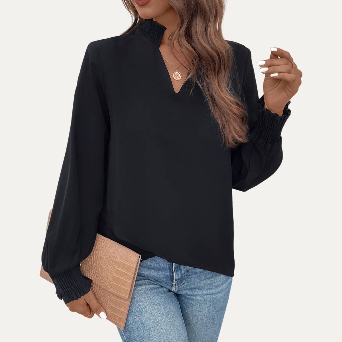 Working Out Black V-Neck Long Sleeve High-Low Top