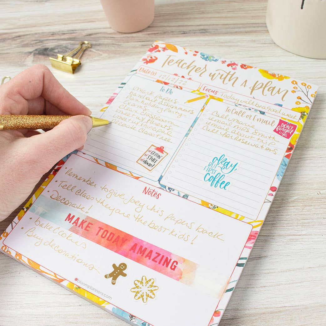 6x9 Teacher To-Do List Planning Pad, Happy Blooms Design