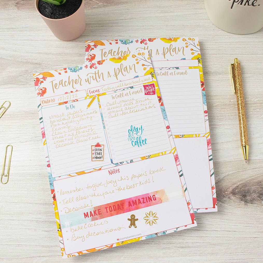 6x9 Teacher To-Do List Planning Pad, Happy Blooms Design