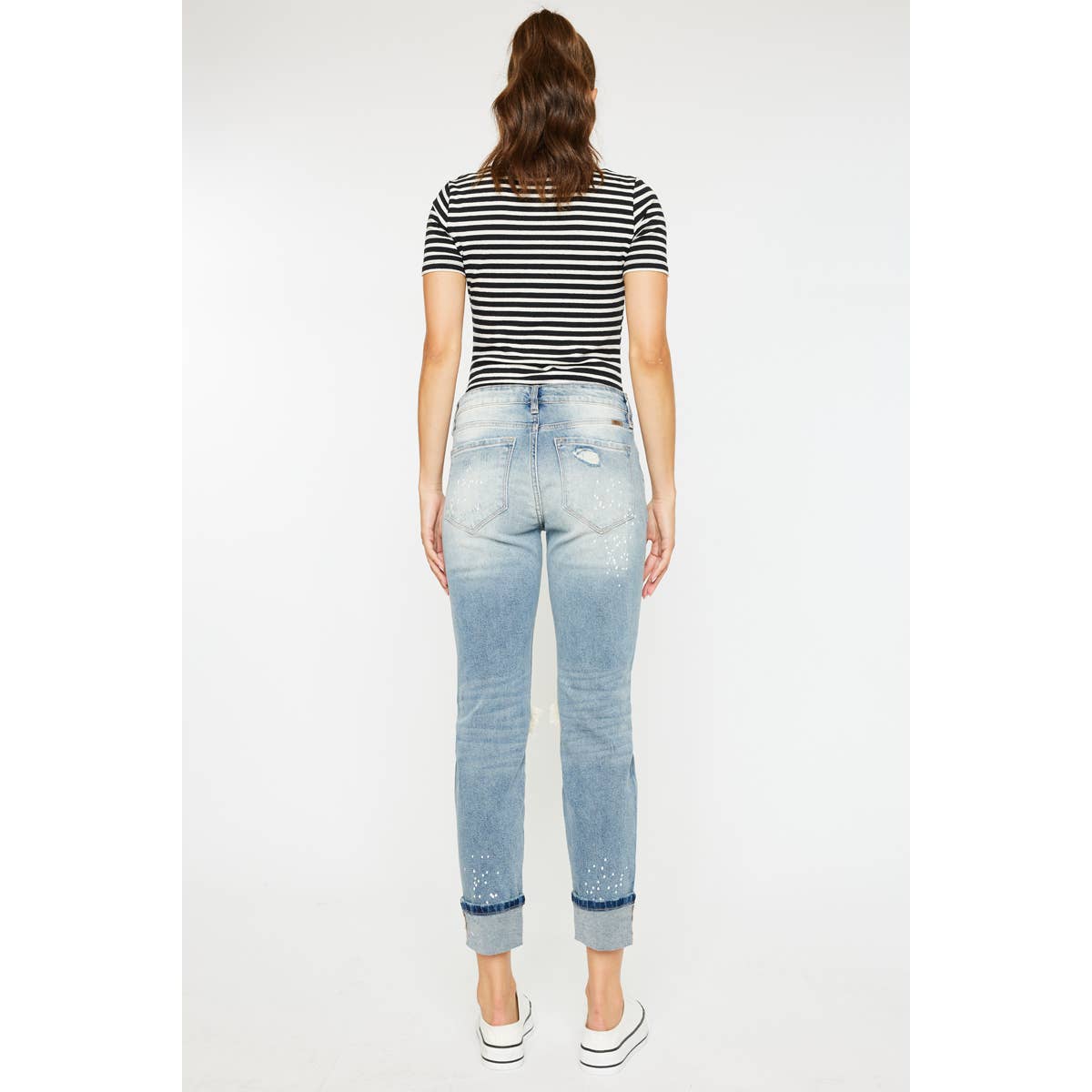 HIGH RISE BOYFRIEND JEANS LIGHT STONE WASH COMFORT STRETCH