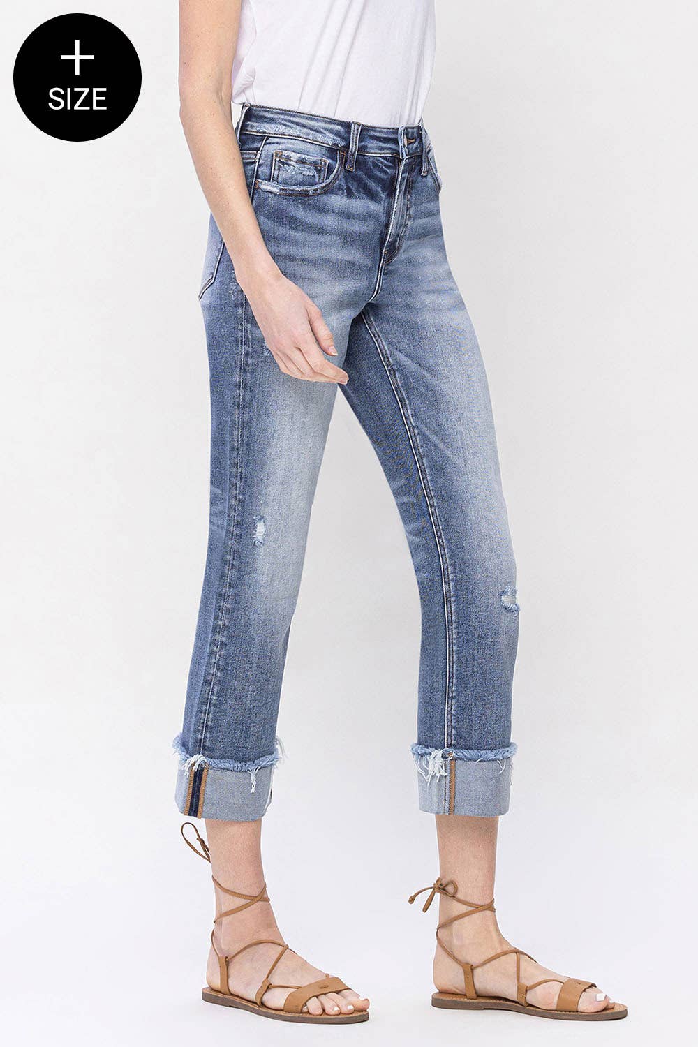 PLUS SIZE HIGH RISE CUFFED STRAIGHT JEANS