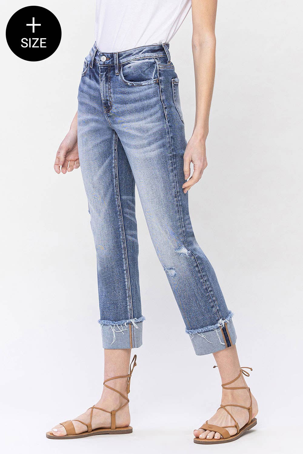 PLUS SIZE HIGH RISE CUFFED STRAIGHT JEANS