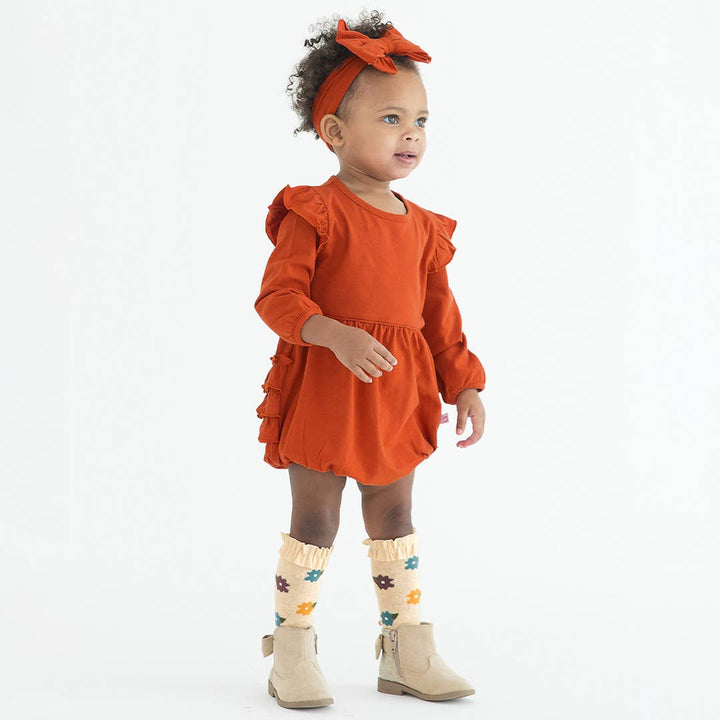 Rust Knit Long Sleeve Flutter Bubble Romper