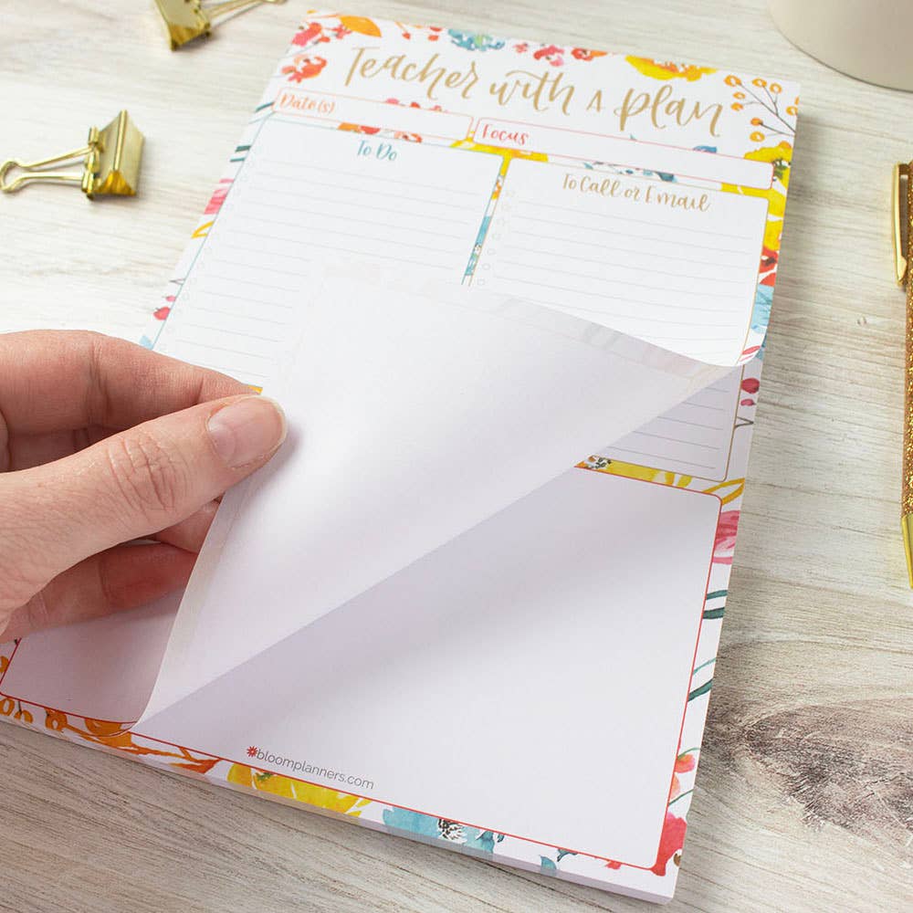 6x9 Teacher To-Do List Planning Pad, Happy Blooms Design