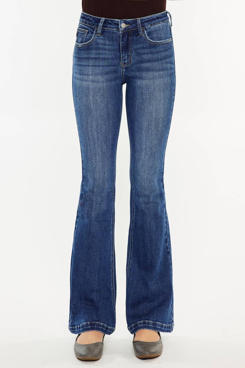 PETITE MID RISE FLARE MEDIUM WASH STRETCH