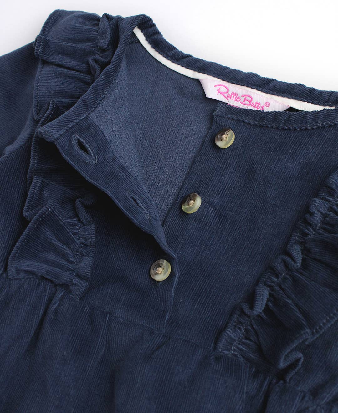 Baby Girls Dark Navy Stretch Corduroy Waterfall Long Sleeve Bubble Romper