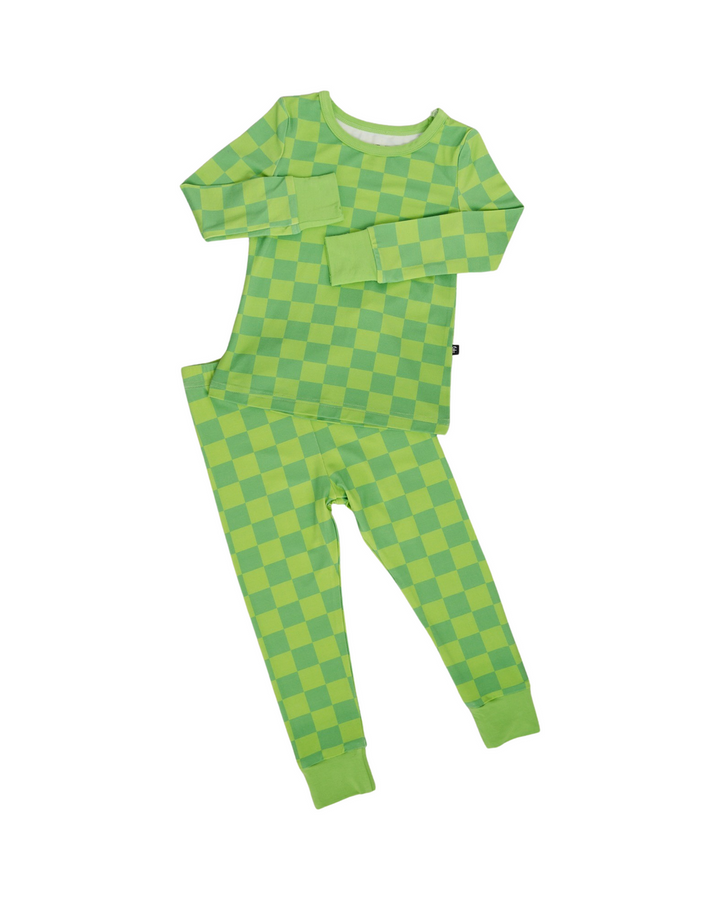 Lime Checkers 2-Piece Pajama Set