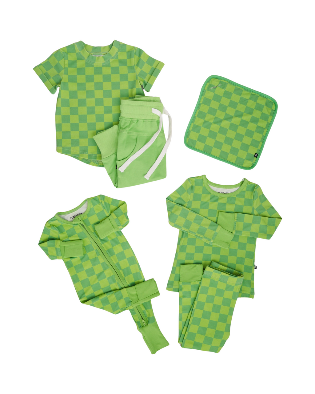 Lime Checkers 2-Piece Pajama Set