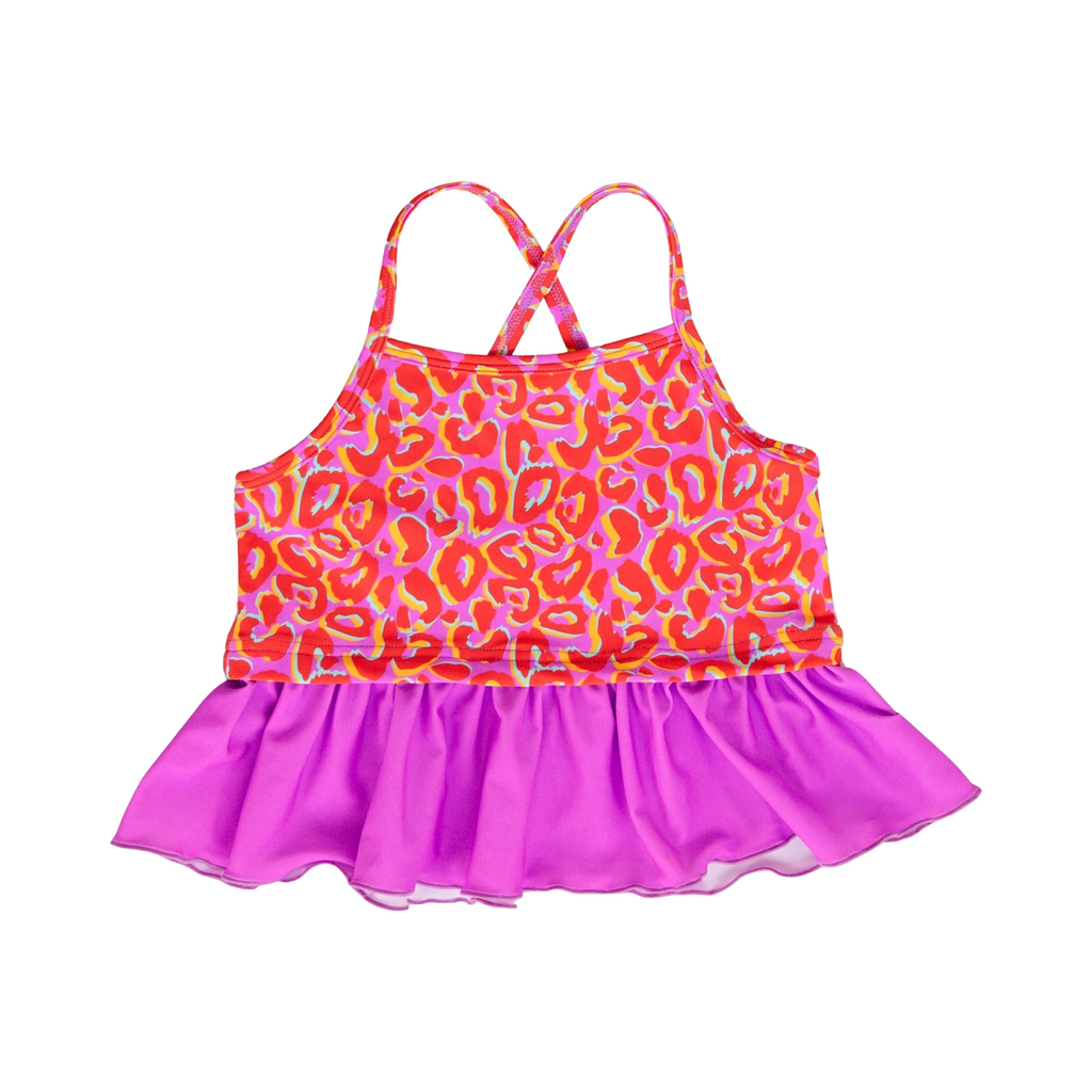 Neon Leopard Ruffle 2-Piece Swimsuit