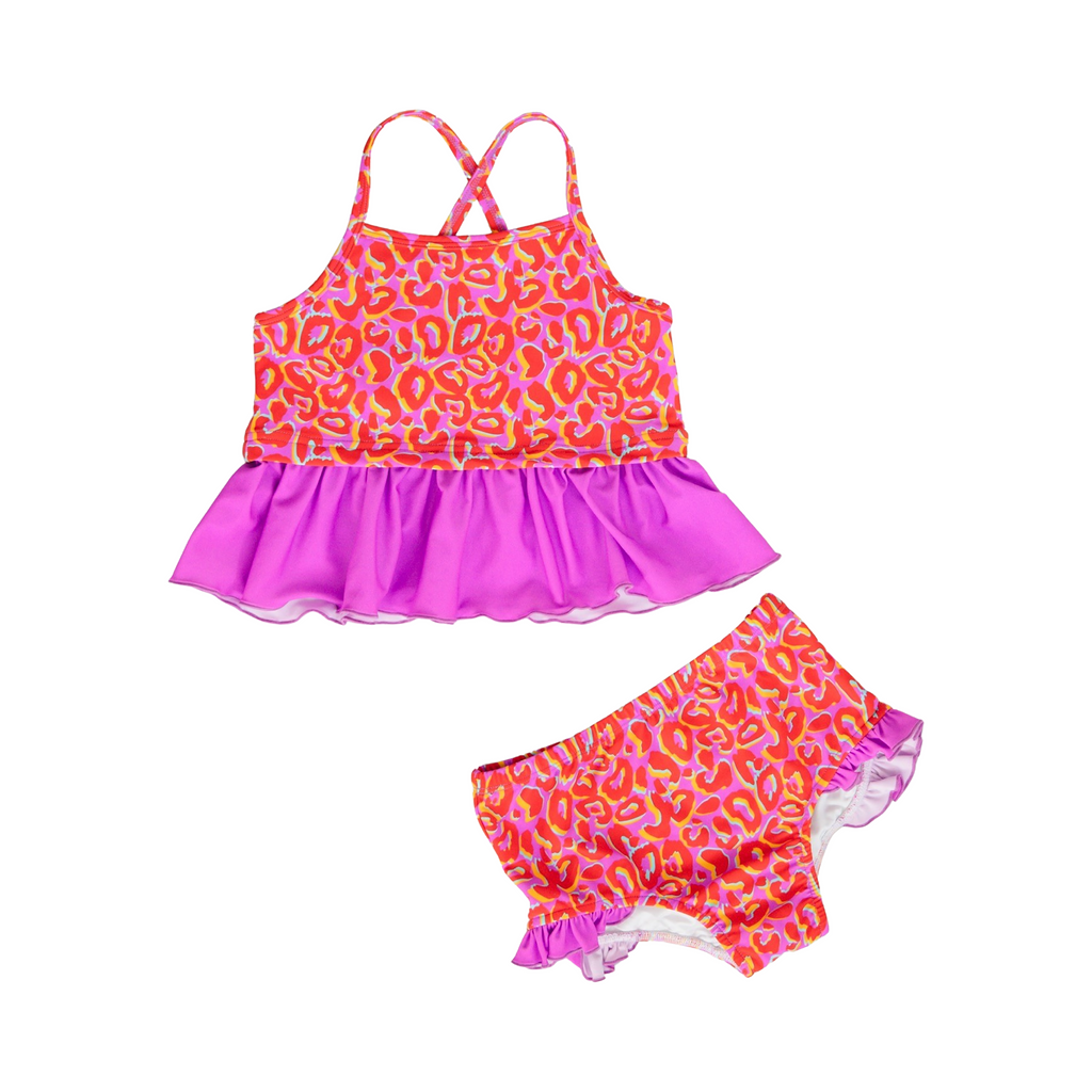 Neon Leopard Ruffle 2-Piece Swimsuit