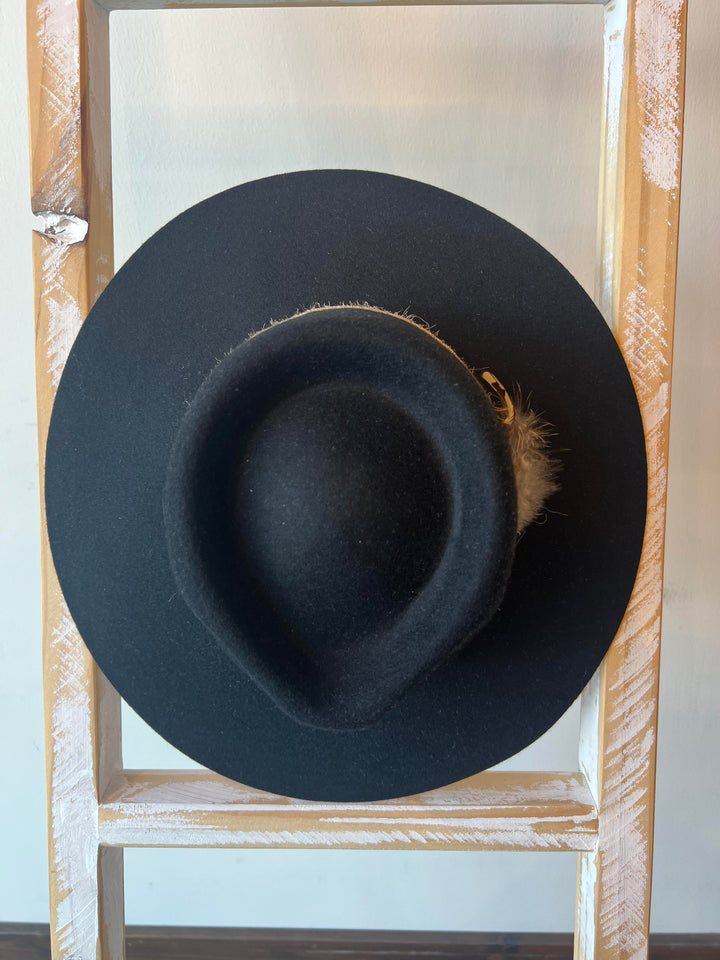 Feathered Black Flat Brim Hat
