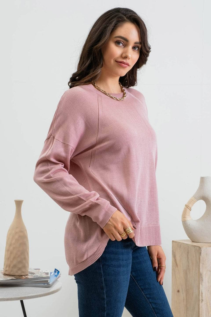 Solid Back Buttoned Pullover Sweater - Dusty Pink