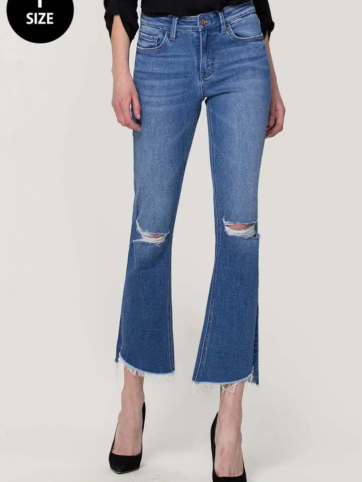 Plus Size Mid Rise Mini Flare Jean w/ Slit Hem Detail