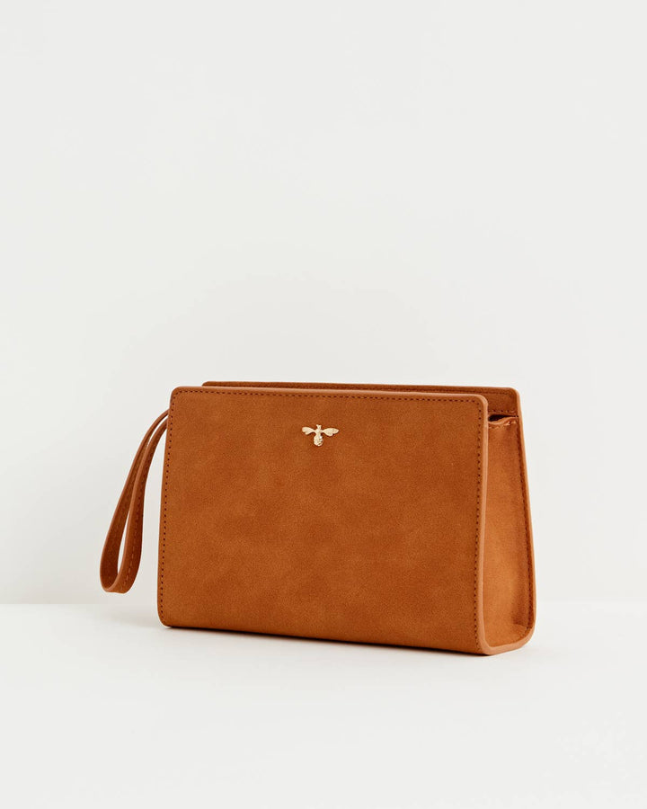 Bonnie Tan Vegan Leather Wristlet Pouch