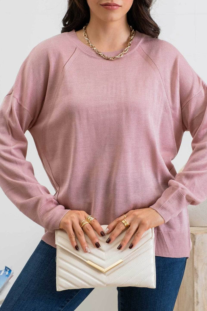 Solid Back Buttoned Pullover Sweater - Dusty Pink