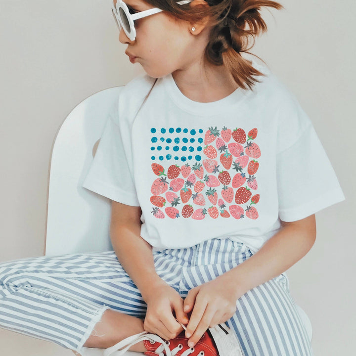 Summer American Flag Fruit Strawberry Youth Kids T-shirt