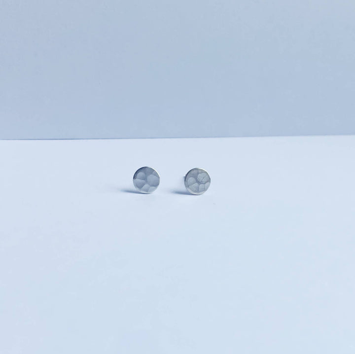 Silver Stud Earrings - Hypoallergenic Textured Circles