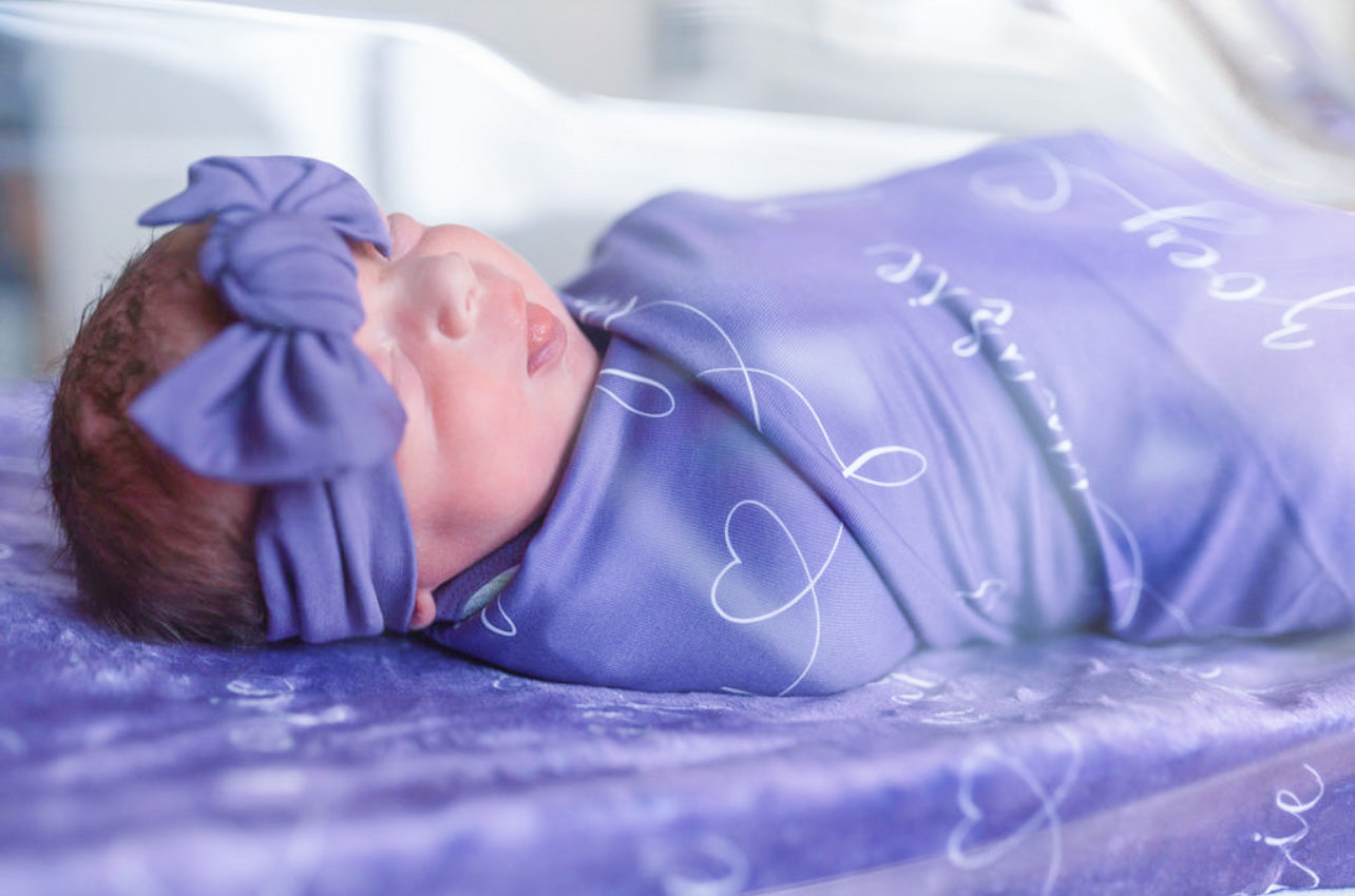 Lavender Heart Personalized Swaddle Blanket-Swaddling Blankets-Laree + Co.